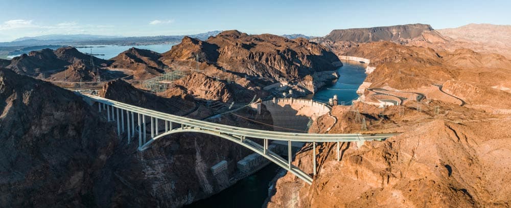 Aerial view of the Hoover Dam looking down to Lake Mead