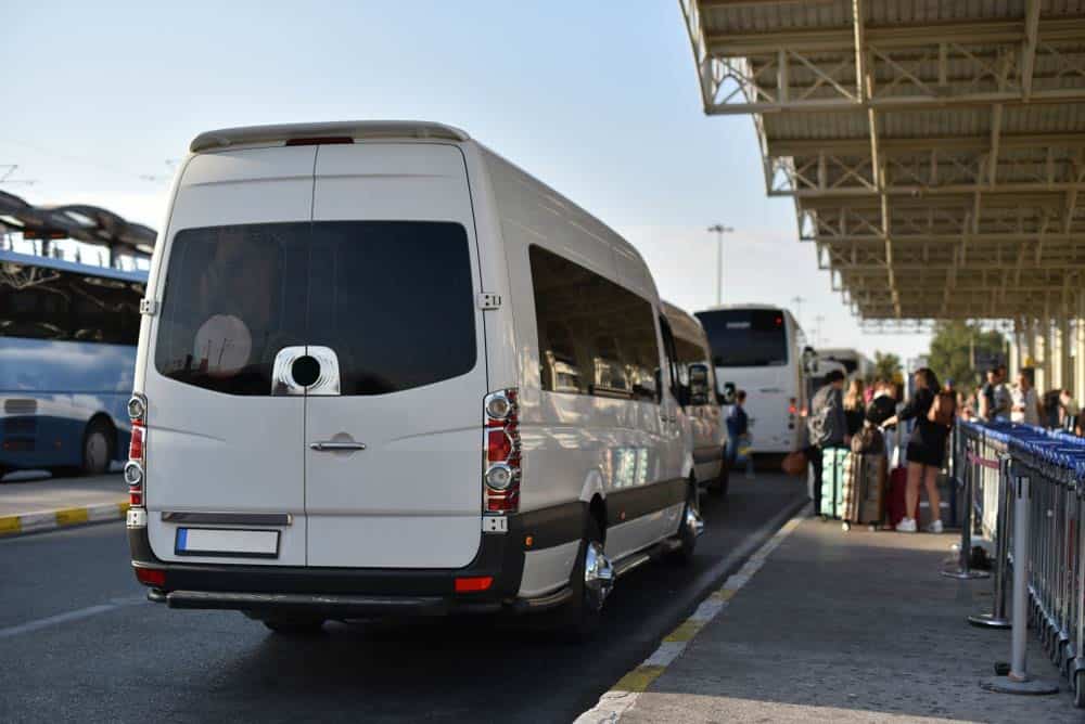 Shuttle bus waiting to collect passengers at the airport 