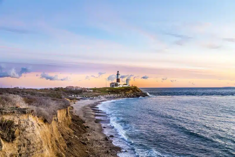 Montauk, NY lighthouse at sunset