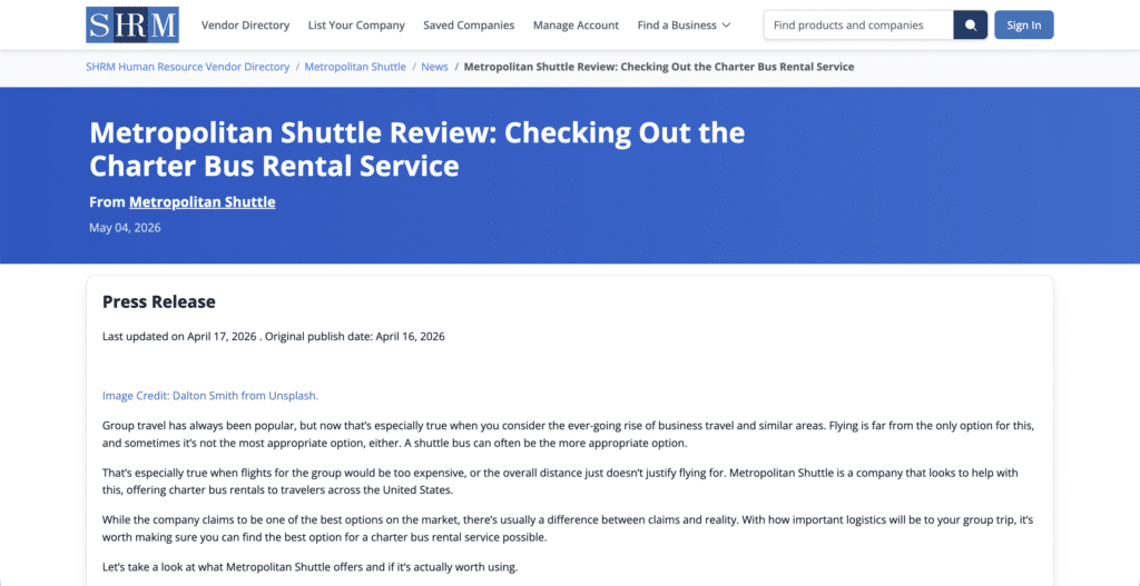 Metropolitan Shuttle Review: Checking Out the Charter Bus Rental Service