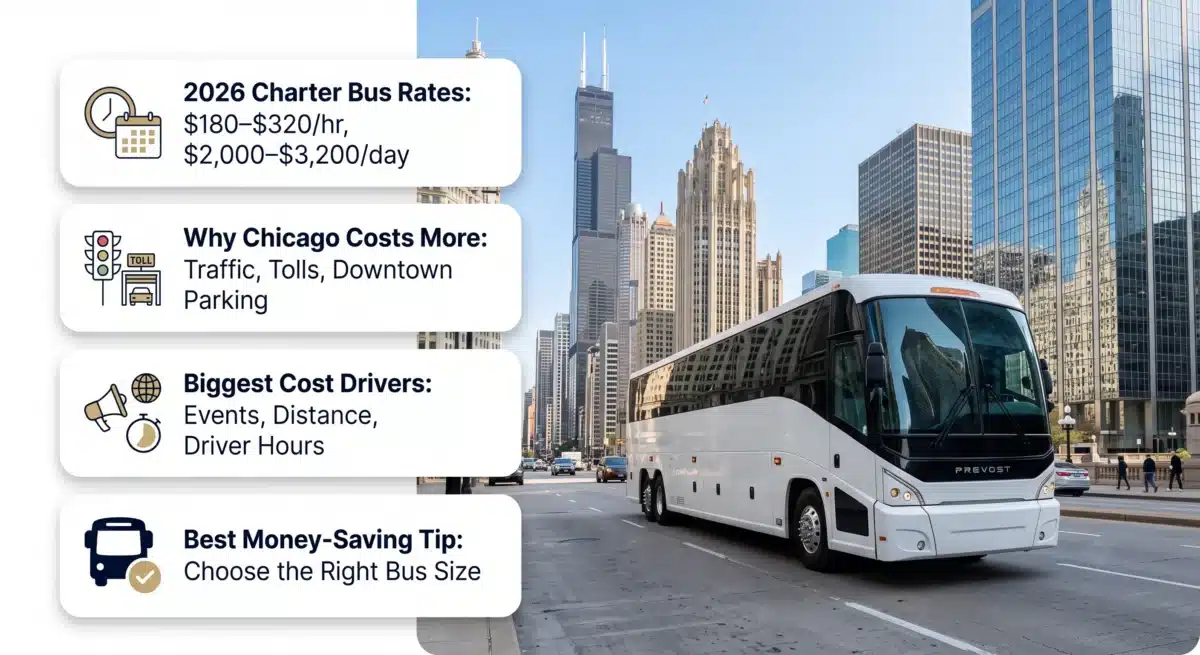How Much Does a Charter Bus Cost in Chicago? 2026 Rates and the 8 Factors That Move Them